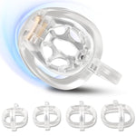 3D Printed Chastity Cage With 4 Different Rings Male Cock Cage With Hooks And Concealed Locks Lightweight Resin Chastity Device For Man Penis Bondage Sex Toys Breathable Penis Cage (A,Transparent)