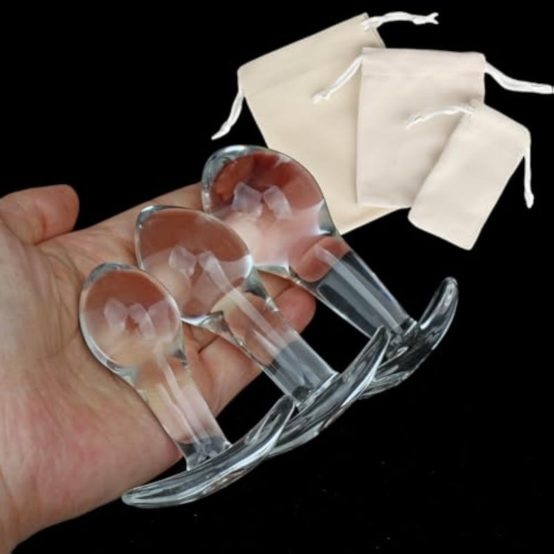 3 Pcs Glass Anal Plug Set For Outdoor Use, Clear Crystal Hidden Butt Plug Training Kit For Beginners, Anal Toys For Women Men Self Pleasure, Plug Toys For Anywhere, Sm Sex Toys For Women