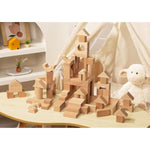 100Pcs Natural Beech Wood Building Blocks For Toddlers 1-3, Wooden Blocks With Storage Bucket And Shape Sorter Lid Montessori Toys For 1 2 3 Year Old Boys And Girls, Preschool Learning