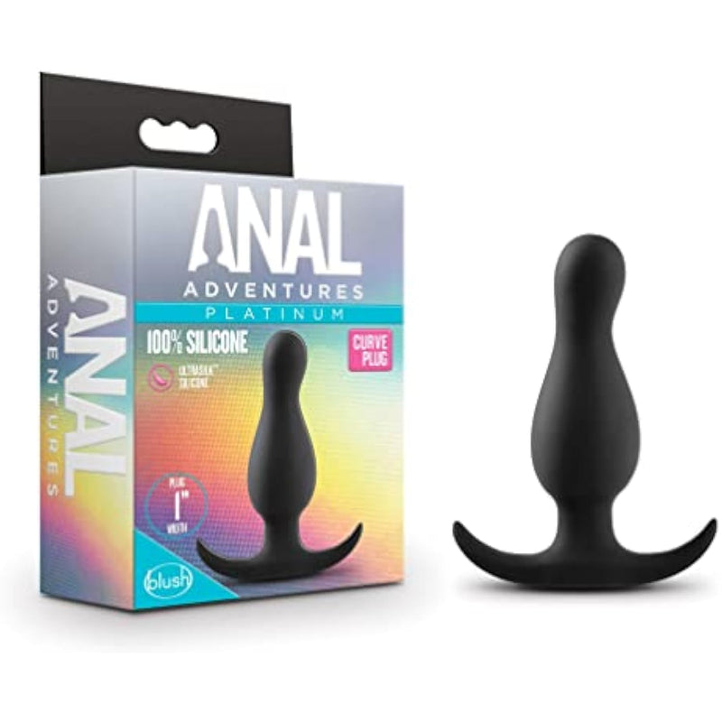 Anal Adventures Platinum Curve Plug Silicone Prostate Plug - Design Keeps Product Securely In Place - Base For Safety, Comfort & Wearability - Beginners Satin Smooth Sex Toy
