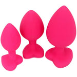 Anal Sex Trainer 3Pcs Kit Heart Silicone Jeweled Butt Plugs (Pink)