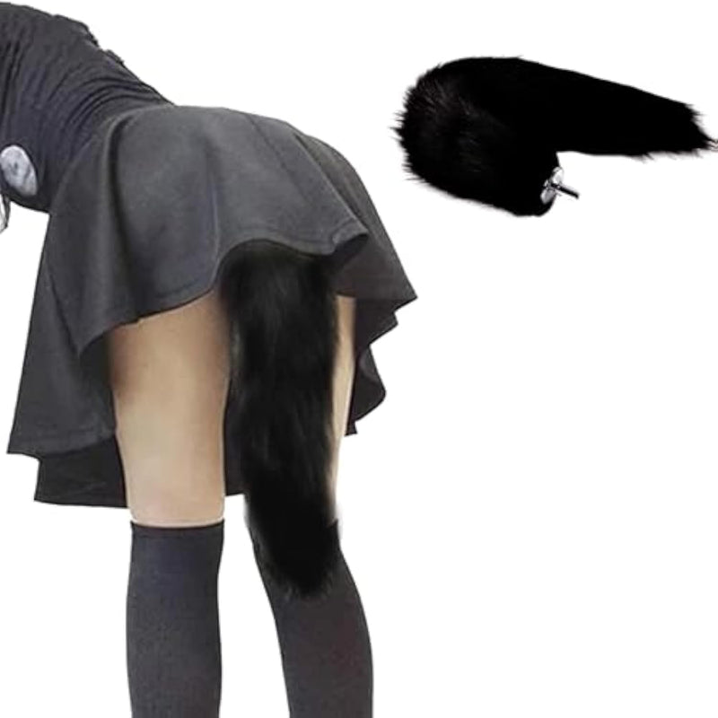 Butt Plug With Fox Tail, Women Stainless Steel Anal Plug With Plush Fox Tail, Anal Toys Buttplug Training, Fox Tail Plug Adult, Sm Sex Toys For Couples Flirt Play Fetish Cosplay (Black)