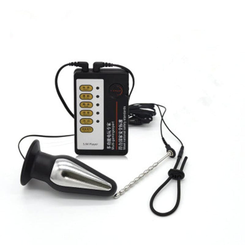 Anal Pleasure Kit for Couples - Electric Shock Metal Butt Plug with 5 Modes and Adjustable Intensity