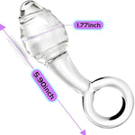 Glass Butt Plug With Pull Loop Anal Plug Prostate Massager With Spiral Texture, Long Neck And Tapered Head Fetish Anal Dilator Masturbation Sex Toy For Men Women, 5.90 X 1.77 Inch Transparent