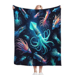Squid Blanket Decor Gifts For Squid Lovers, Flannel Fleece Fuzzy Throw Blankets, Soft Warm Cozy Plush Ocean Animal Blanket For Bed Couch Living Room Stuff Decoration For Kids Adult 50"X40"