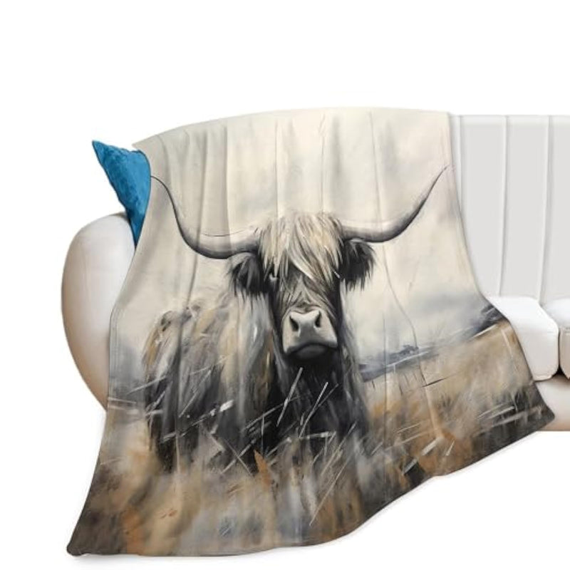 Highland Cow Throw Blanket - Farm Animal Gifts & Decor - Soft, Warm, Cozy Fleece - 50"X40"