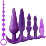 6Pcs Butt Plugs Waterproof Silicone Anales Trainer Set Plug For Women And Men Anal, With Beads Plug Kit,Pack Of 6 Anal Plugs-Purple