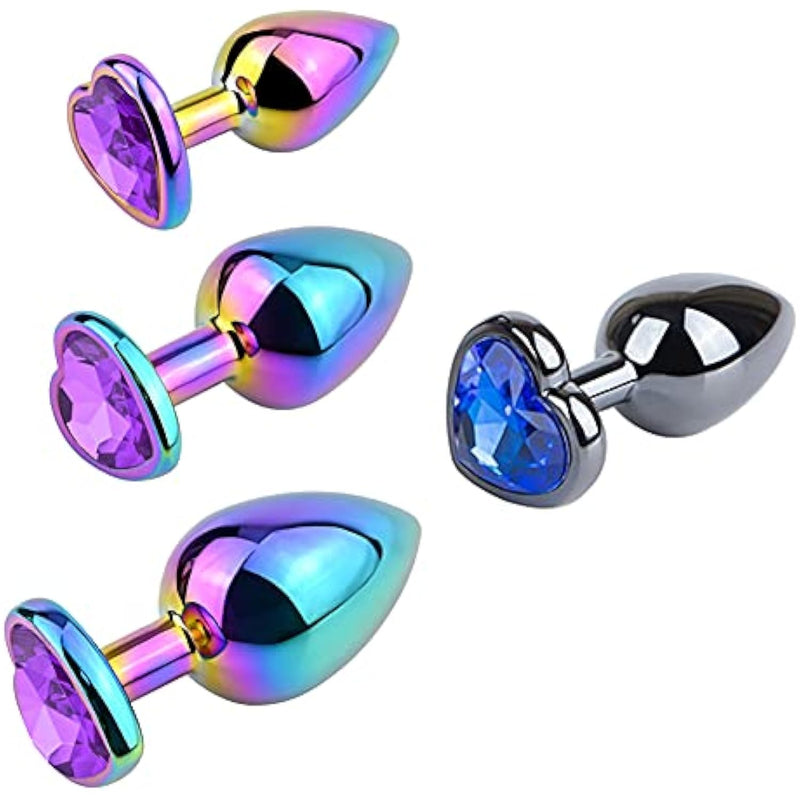 Anal Plugs Anal Trainer Kits Set Colorful Metal Butt Plug Heart Shape Jewelry Anal Sex Toys For Beginners Advanced Users