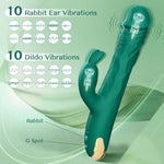Rabbit Thrusting G Spot Vibrator Adult Sex Toys For Women, With Vibrating Ears, Dildo Vibrators Silicone Realistic Vibradores, 3 In 1Vibrators With 5 Thrusting 10 Vibrations Modes (Green)