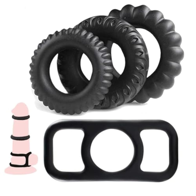 4Pcs Silicone Cock Ring Set With Ball Stretcher Different Size Penis Rings Kit Combination For Erection Enhancing, Male Cock Sleeve Penis Enlargement Stretchy Adult Sex Toys For Men Couples
