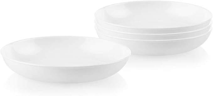 4-Pc Versa Bowls for Pasta, Salad and More, Service for 4, Durable and Eco-Friendly 30-Oz , Compact Stack Bowl Set, Microwave and Dishwasher Safe, White