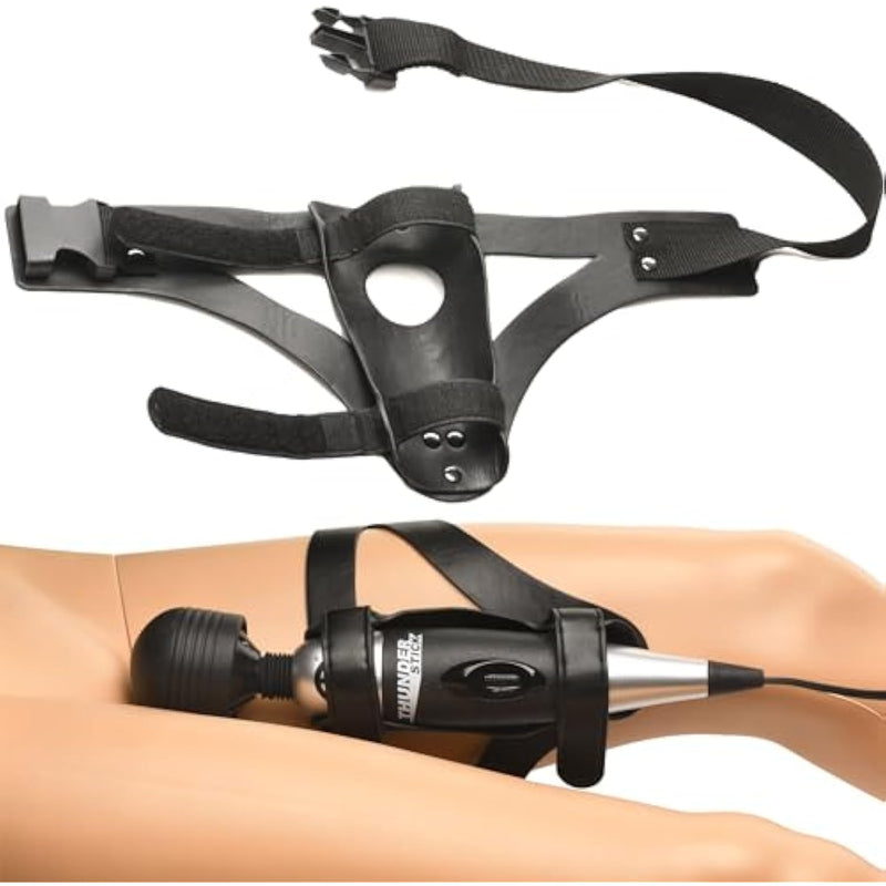 Thunder Strap Wand Thigh Harness For Women & Couples. Hands-Free Pleasure Compatible With Wands & Dildos Made With Vegan Leather. Adjustable And Great For Couples. 1 Piece, Black.
