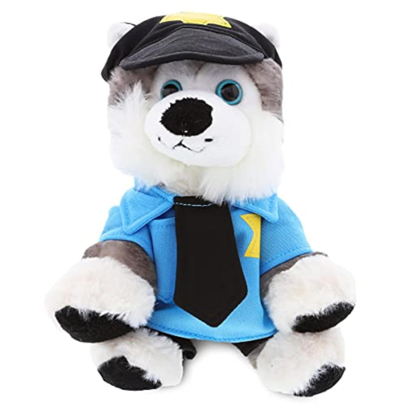Husky Police Officer Plush Toy - Super Soft Floppy Husky Dog Cop Stuffed Animal Dress Up With Cute Cop Uniform And Cap Outfit Gift For Law Enforcement - 9 Inches