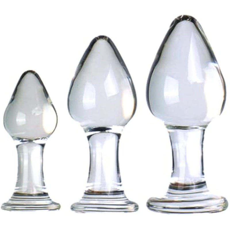 3Pcs Crystal Glass Anal Butt Plug Set - Small, Medium And Big Glass Butt Plug Anus Training Kit Sex Glass Anal Plug Masturbation Sex Slave Abuse Sex Toys For Women Men Couples Lover