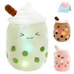 Light Up Matcha Boba Tea Plush Pillow 10'' Kawaii Stuffed Bubble Stuffed Animal Toy With Led Lights Birthday Christmas Holiday Valentines Gifts For Kids,Girls,Boys