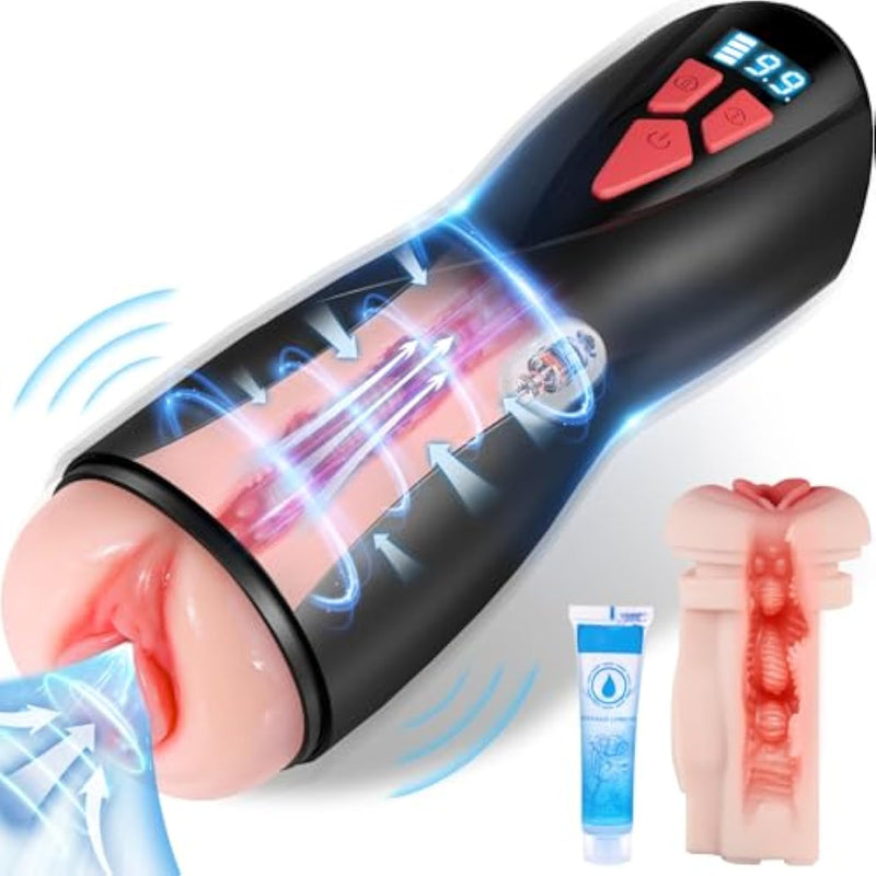 Male Sex Toys Fleshlight Vibrating Masturbator,Male Masturbator Automatic Pocket Pussy With Lcd Display & Lifelike Vagina Powerful 9 Vibration & 5 Suction Modes, Mens Vibrator For Sex Blowjob Pleasure