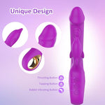 Thrusting Tapping Rabbit Vibrator, Silicone G Spot Clitoral Dildo Vibrator, Triple Stimulation With 8 X 8 X 6 Modes, Waterproof & Rechargeable Adult Sex Toys For Women And Couple (Purple)
