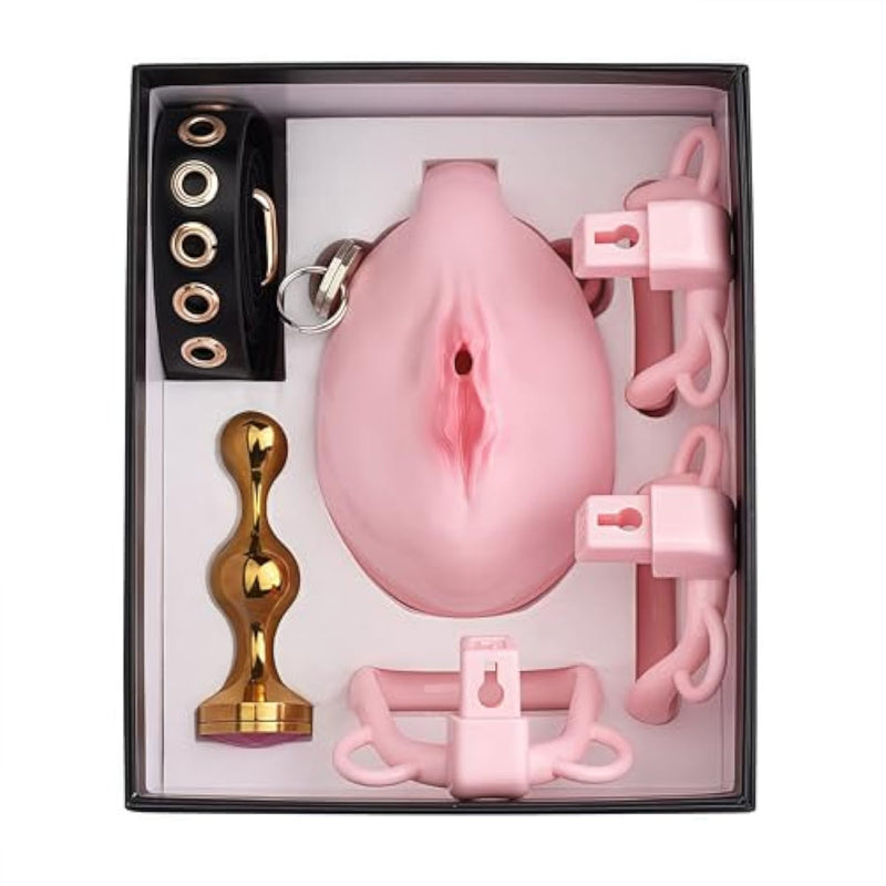 Chastity Cage Set For Men - Lightweight Resin Bdsm Penis Cage With 4 Adjustable Rings, Anal Plug, Lock & Belt - Fully Wrapped Design, Snug Fit, Comfortable Adult Sex Toy