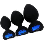 Anal Sex Trainer 3Pcs Kit Heart Silicone Jeweled Butt Plugs (Black)