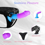 Adjustable Leather Strap On Harness With 7.1'' Gradient Dildo & Upgraded Panty Leather Strap-On Dildo With 7.9” Curved Gradient Liquid Silicone Dildo - Leather Strapon For Women And Men Pegging