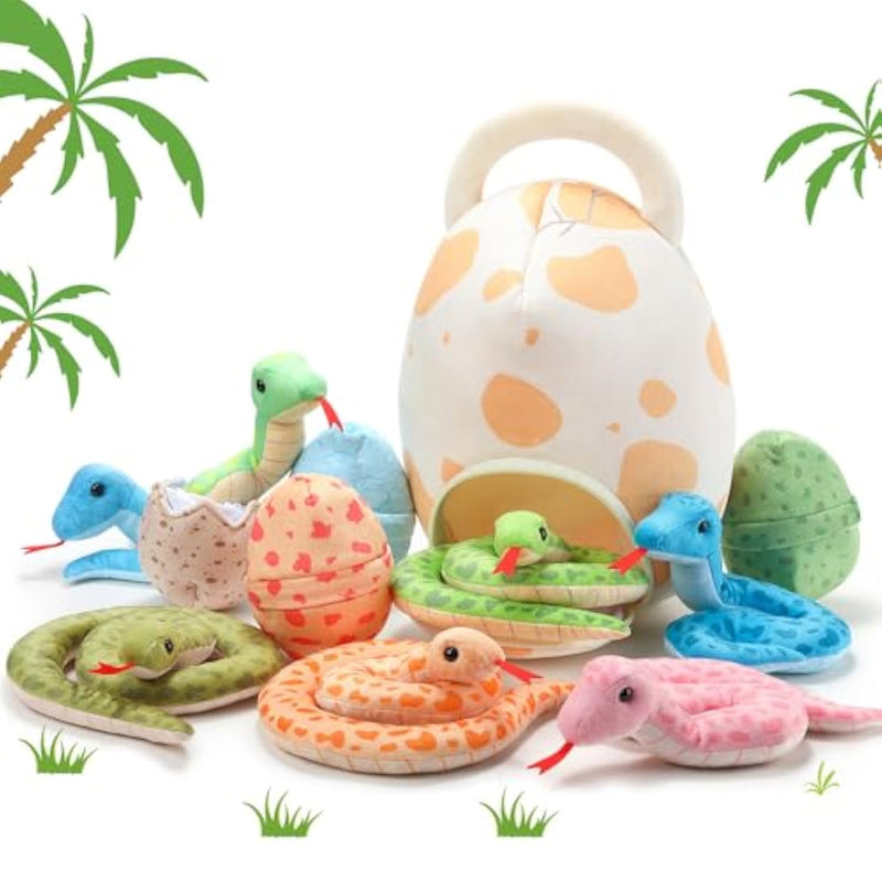 12 Pieces Snake Stuffed Animal Snake Plush Toy And Egg Bag Set Cute Plush Snakes With Eggs Soft Realistic Stuffed Toy Gift For Graduation Birthday Halloween Boys Girls