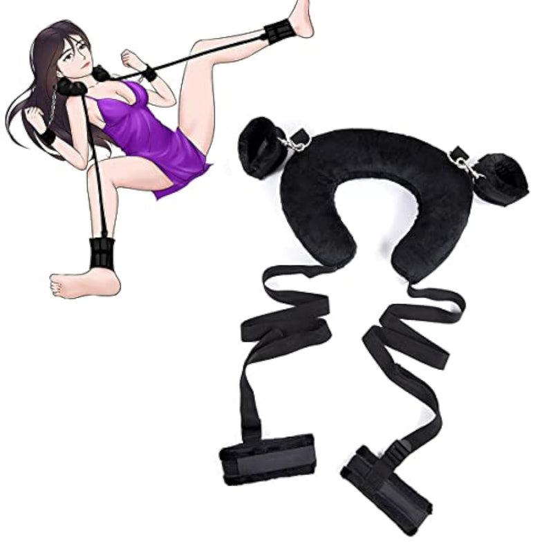Fuzzy Bondage Handcuff Set For Sm, Bdsm Kit Restraint Cuffs Straps For Couples Sexual Pleasure, Bedroom Sex Toy For Female And Male, Black