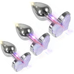3Pcs Anal Plugs With Butterfly Decoration Stainless Steel Butt Plugs Adult Anal Training Set Anal Beads Fetish Toys Massage Prostate (Purple)