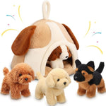 5 Pcs Dogs Stuffed Animals Set 4 Party Favors Small Plush Dog Toys With Soft Puppy House Adopt A Pet Gifts For Kids Adults Christmas Puppy Theme Birthday Supplies Decoration