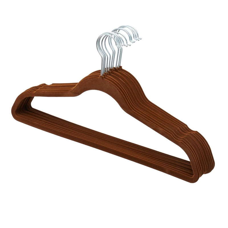 Velvet Clothes Hangers (Pack Of 10), Brown Felt Hangers For Tops, Jackets, Dress