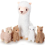 Llama Stuffed Plush Animals Doll With 4 Baby Llamas Cute Alpaca Plush Set Soft Kawaii Pillow Dolls For Kids Girls Christmas Birthday Wedding Anniversary Presents Home Sofa Decorations