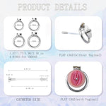 Flat Chastity Cage Stainless Steel Chastity Device With Realistic Vaginal And Silicone Penis Plug, Metal Ultra Small Cock Cage Bdsm Bondage Sex Toy For Men (55Mm Ring)