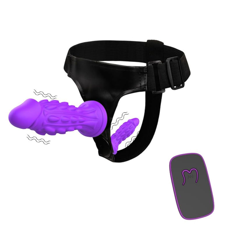 Harness Strap-On Dildos With 2 Silicone Dildos And 10 Strong Vibration Modes, Sex Toys With Adjustable Strap For Female Couple Lesbian, Anal G-Spot Stimulation Realistic Dildo, Purple