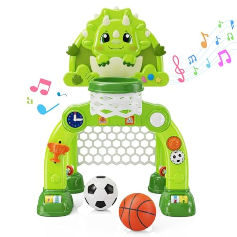 Toddler Basketball Hoop & Soccer Goal, Toys For 1 2 3 Year Old Boys Girls, Sports Toy With Light & Music, Adjustable Height Dinosaur Toys, Baby & Toddlers Christmas Birthday Gift For Ages 1-3