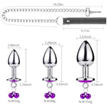 Anal Plug Trainer Kit, 3 Pcs Metal Anal Butt Plugs, Jewelry Anal Trainer Sex Toys With Bell And Traction Chain For Beginners Advanced Users (Deep Purple)