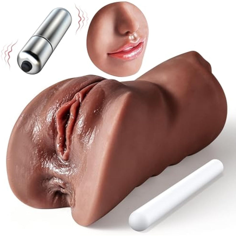 Male Masturbator Sex Toys For Men - 3 In 1 Pocket Pussy Sex Doll Adult Toys Mens Blowjob Stroker With Bullet Vibrator,10 Vibration Modes Male Sex Toy With 3D Realistic Textured Adult Toy (Dark Wheat)