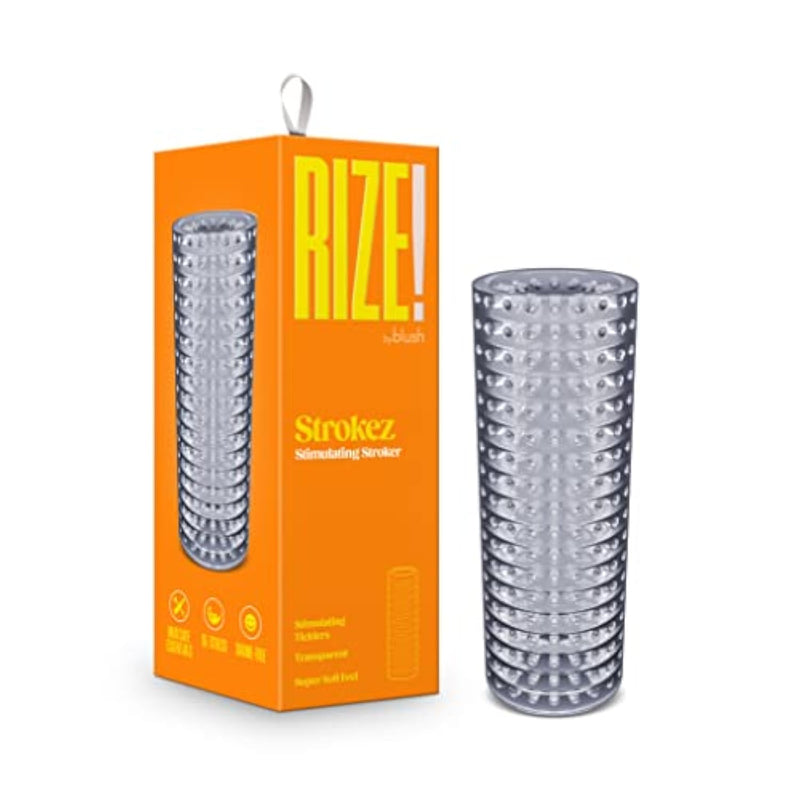 Blush Adult Sex Toys - Rize: Strokez - 5 Inch Open Ended Male Masturbator - Tickler Pleasure Chamber Penis Stroker - Real Feel Pocket Pussy Masturbation Sleeve - Self Pleasure Sex Toys For Men - Clear