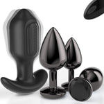 Anal Sex Toy Vibrator, 4Pcs Vibrating Anal Butt Plug Training Kit, Remote Control 10 Vibration Modes Adult Anal Sex Toys Vibrators With Flared Base Prostate Sex Toys For Beginner Advanced User- Black