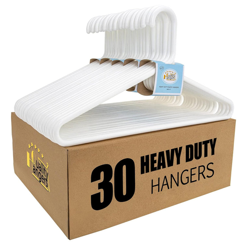 Quality White Plastic Hangers 30 Pack - Super Heavy Duty Plastic Clothes Hanger