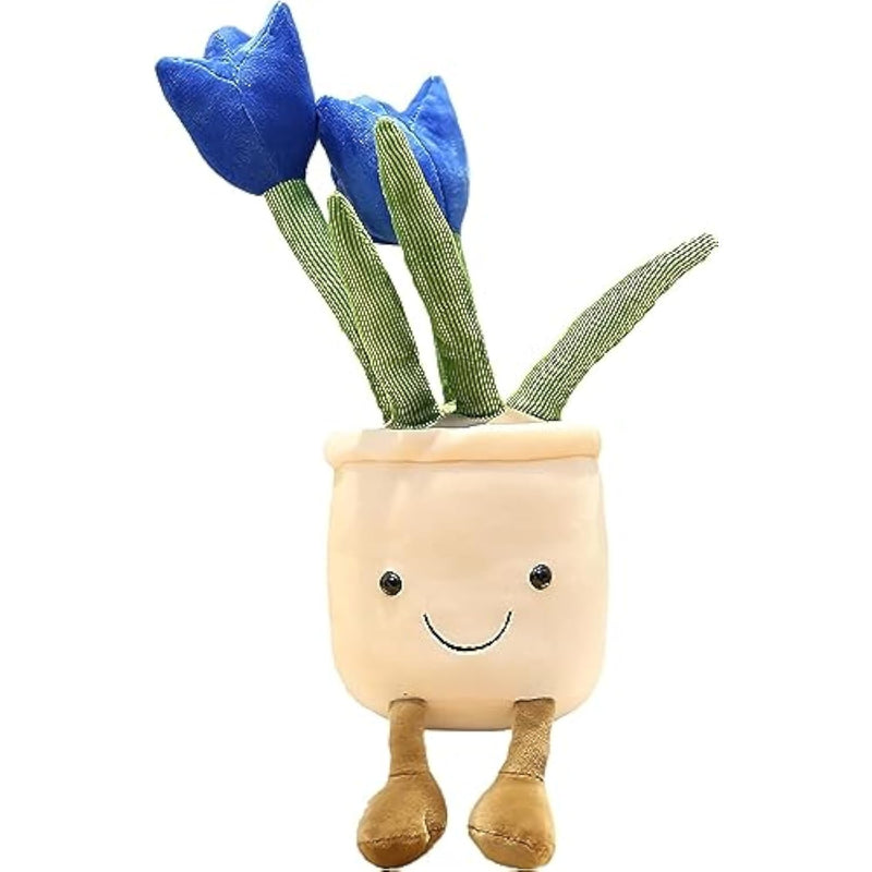 Blue Tulip Plush Toy - 13.7" Cute Flower Pillow & Stuffed Animal, Plant Plush For Nature Room Decor