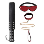 Faux Leather Bondage Collar With Chain Leash Set And Blindfold, Studded Spanking Paddles Bdsm Sex Toys