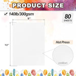 80 Sheets Watercolor Paper, 9 x 12 Inch, 140 lb 300 GSM Hot Press Cotton Paper
