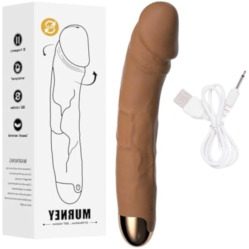 360° Vibrator Rotating Dildo Wearable Clitoral Thrusting 10 Modes Realistic Anal Dildo G-Spot Prostate Sex Toys (Brown)