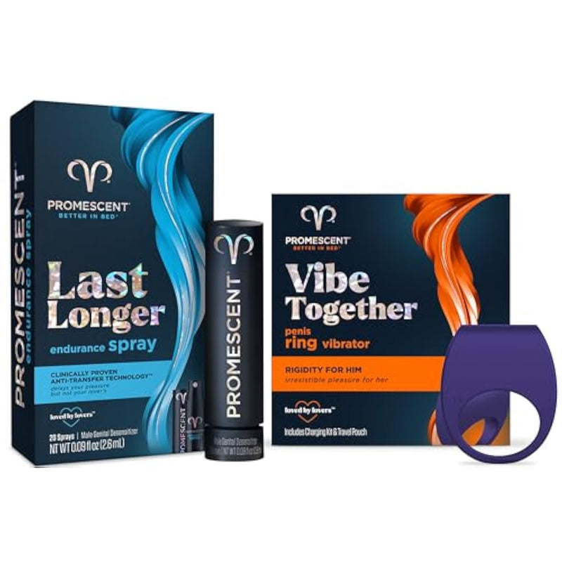 Ultimate Intimacy Bundle: Delay Spray & Vibrating Penis Ring For Men, 9 Vibration Patterns, Couples, Heterosexual Males