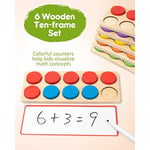 Wooden Ten-Frame Set Math Manipulatives For Kindergarten Elementary 1St 2Nd Grade Homeschooling, Addition And Subtraction Montessori Math Games For Chirldren, Counters Toys For Kids Ages 3-8
