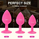 3Pcs Silicone Anal Plug Set -Beginne!To Advanced Butt Plug Training Kit Forwomen, Men & Couples With Suctioncup Base, Prostate Stimulation (Pink)