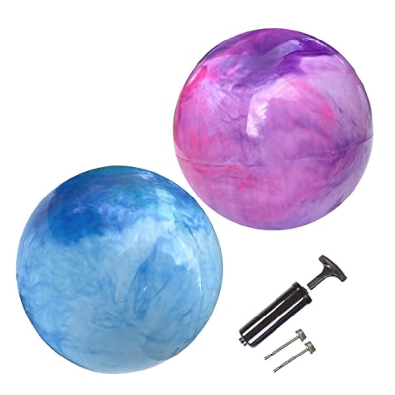 Marbleized Bouncy Balls - Set Of 2 Large Inflatable Bouncy Ball With Hand Air Pump & 2 Pin Neddles
