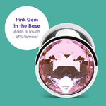 Jewelled Butt Plug - 2.5 Inch Beginner Friendly Metal Anal Plug - Firm Sensitive Skin Friendly Anal Toy - Waterproof - Pink Gem