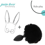 Fluffy Bunny Tail, Silicone Anal Butt Plug, Black Color, Adult Sex Toy, 45G