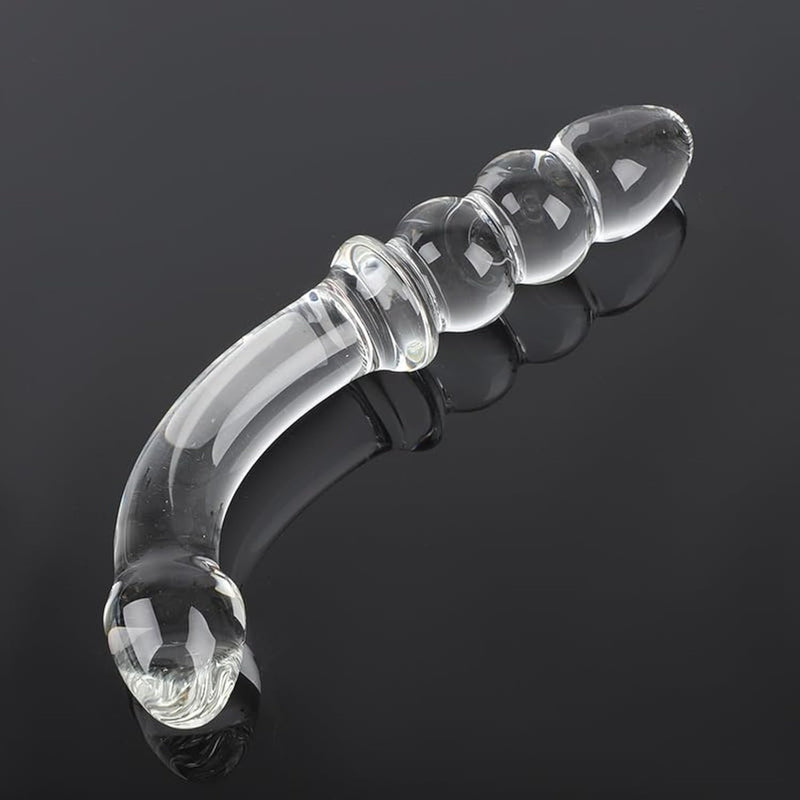 Double-Ended Anal Butt Plug Glass Pleasure Wand Bent Crystal Dildo Anal Beads Butt Plug For G-Spot Stimulation Sex Toy