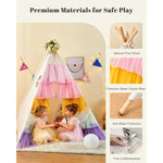 Teepee Tent For Kids, Toddler Teepee With Star Lights & Rainbow Tulle, Girls Princess Play Tent, Foldable Kids Teepee Tent For Inside Playhouse Kid Toy Gift